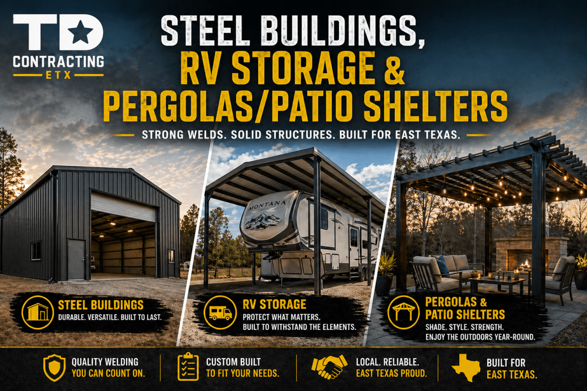 Structural Welding for Steel Buildings, RV Storage & Patio Covers in East&nbsp;Texas